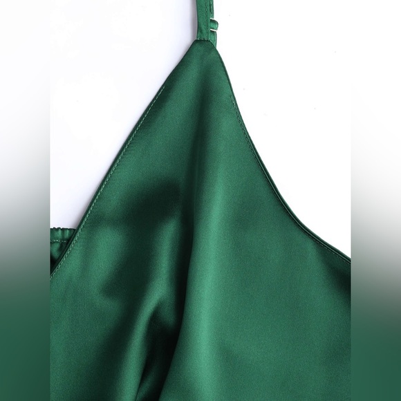 NWT Cider Solid Satin Green Backless Twist Front Midi Dress - Picture 5 of 8